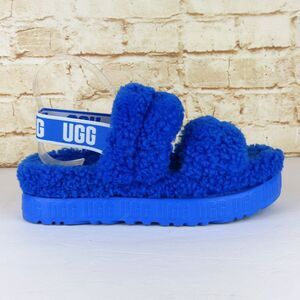 UGG Oh Fluffita Platform Slippers Women 8 Dive Blue Curly Sheepskin Slingback